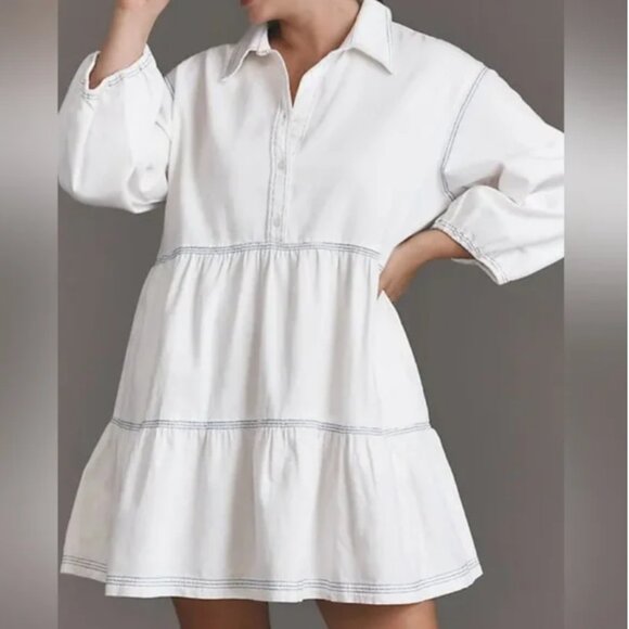Anthropologie Maeve Denim White Mini Dress size L - Picture 1 of 8